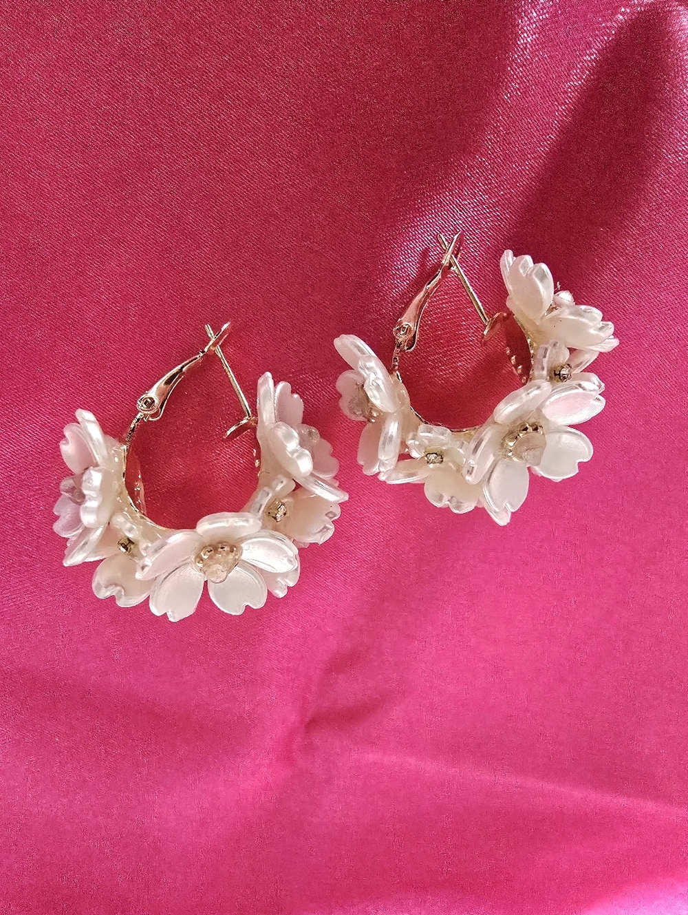 Floral Cluster Hoop Earrings - S925 Needle Women Jewelry - Picture 4 of 5